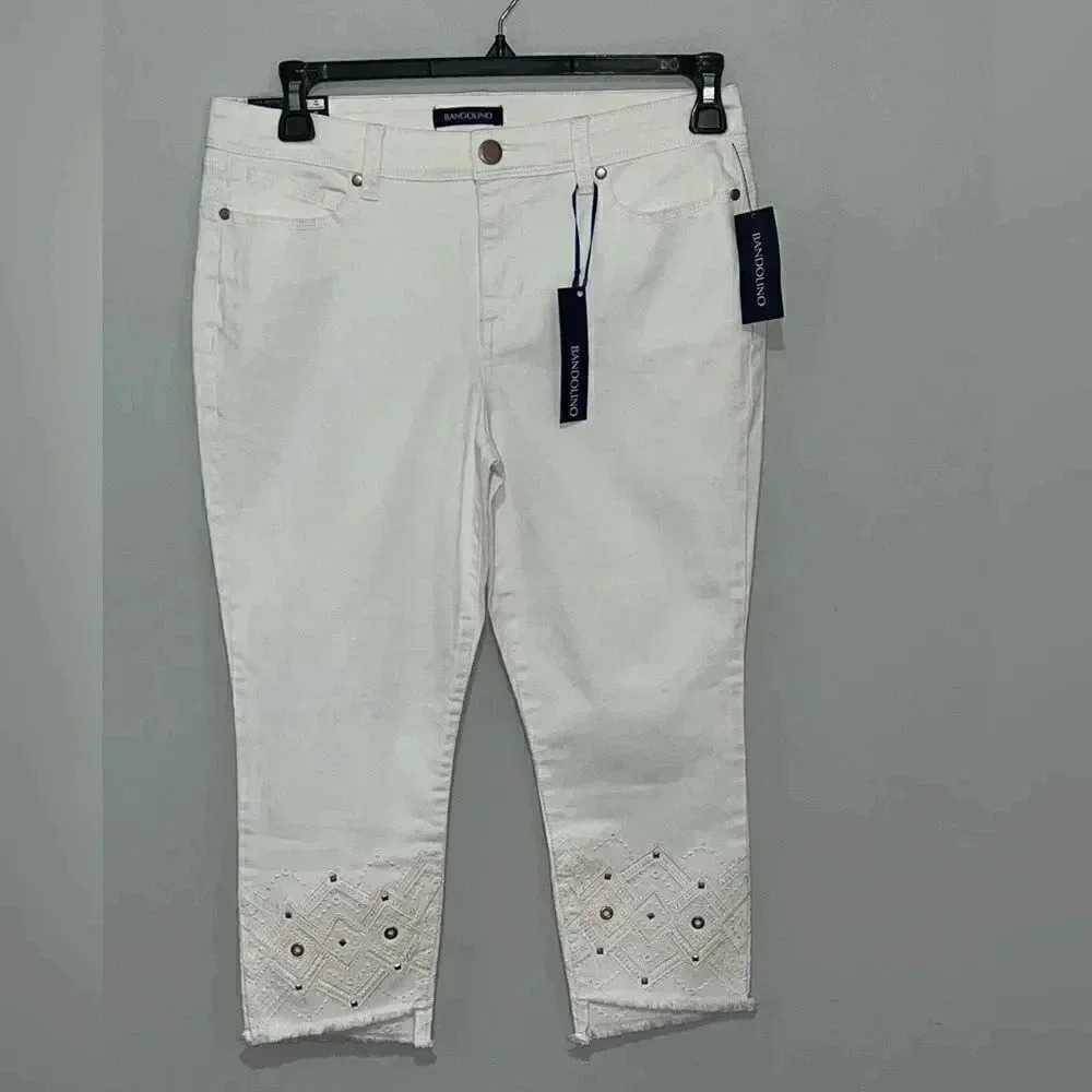 Bandolino size 10P stretch curvy white denim capris with embellished ankles NWT - Picture 5 of 15